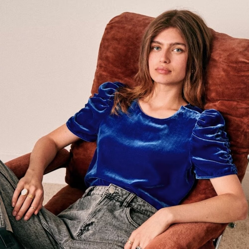 NWT Sézane Coralie Blouse in Electric Blue